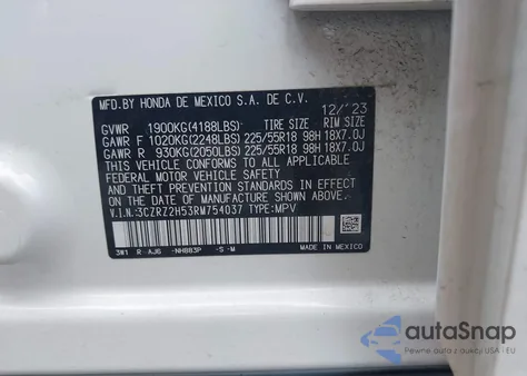 2024 Honda Hr-V Awd Sport/Awd Sport W/O Bsi from USA, damaged, VIN 3CZRZ2H53RM754037